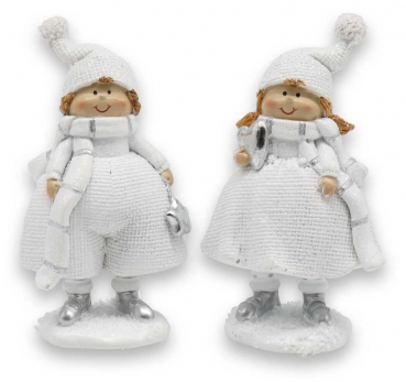 Keramik Winterkinder weiß 2fach 16,5cm
